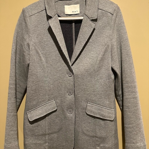 Oui deconstructed gray blazer size 6 mint condition with unfinished seems- EUC! - Picture 3 of 16